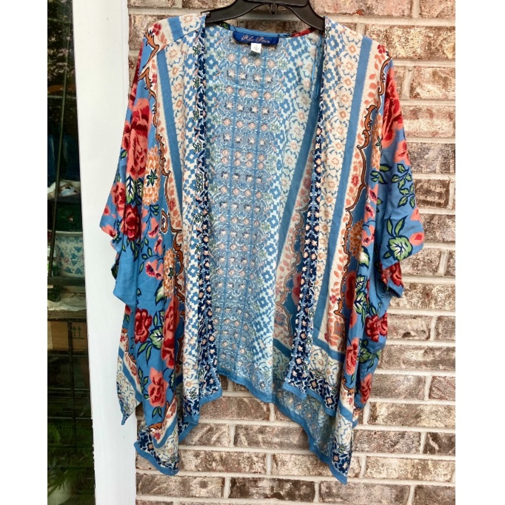 Blue & Cream Boho Floral Duster Jacket - Picture 4 of 9